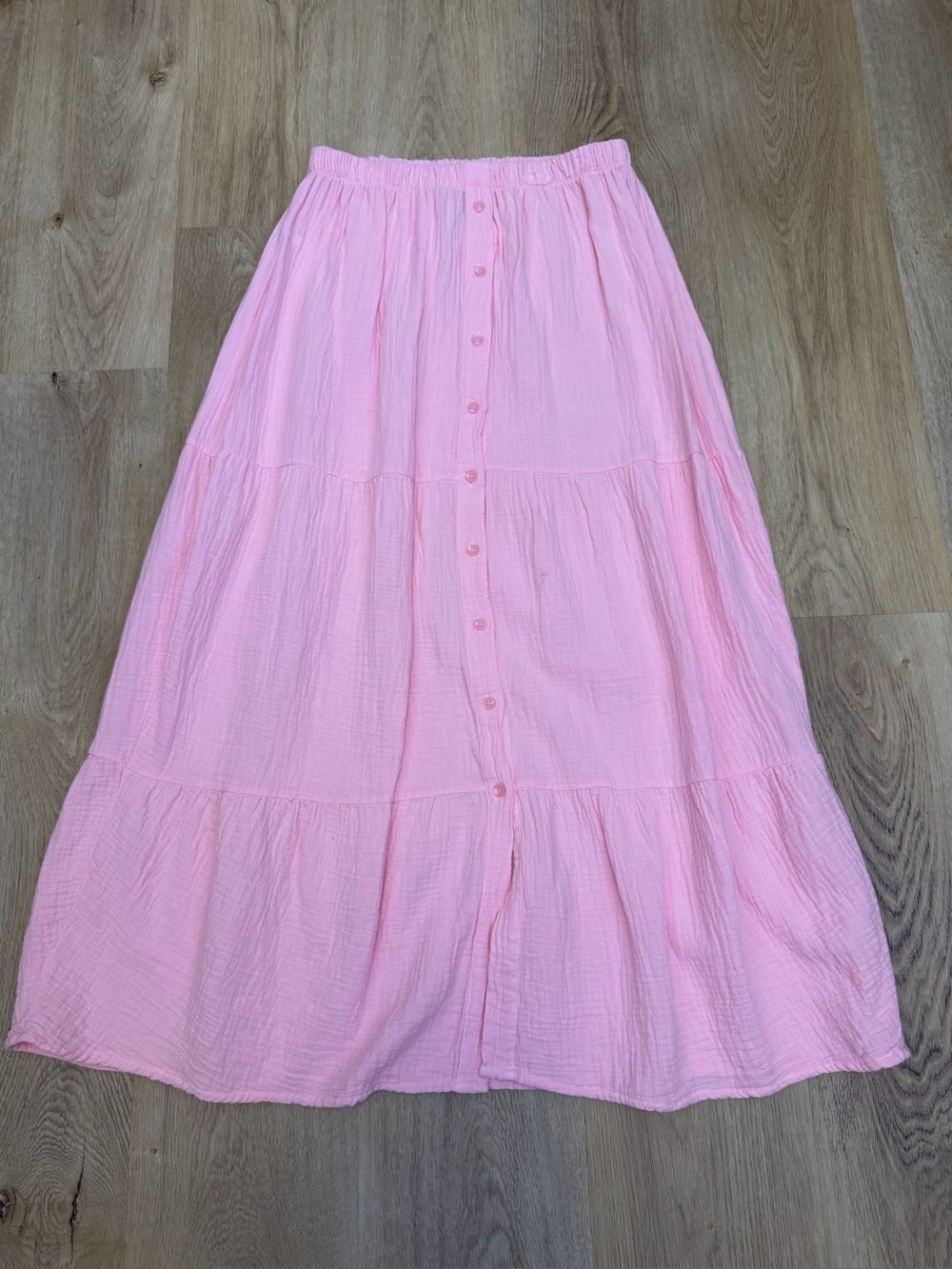 Bobi Baby Pink Tiered Button-Front Maxi Skirt